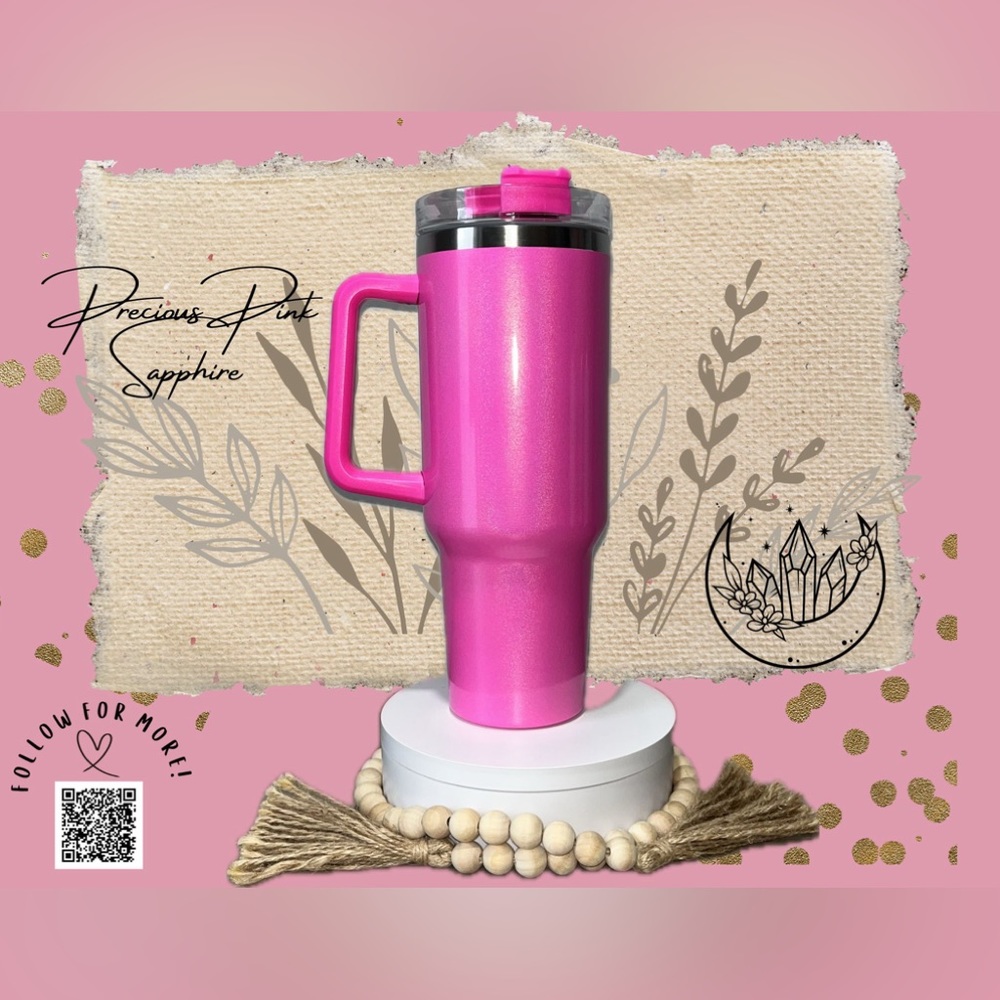 Precious Pink Sapphire Iridescent 40oz Tumbler Cup 💗✨ *Comes with Straw*